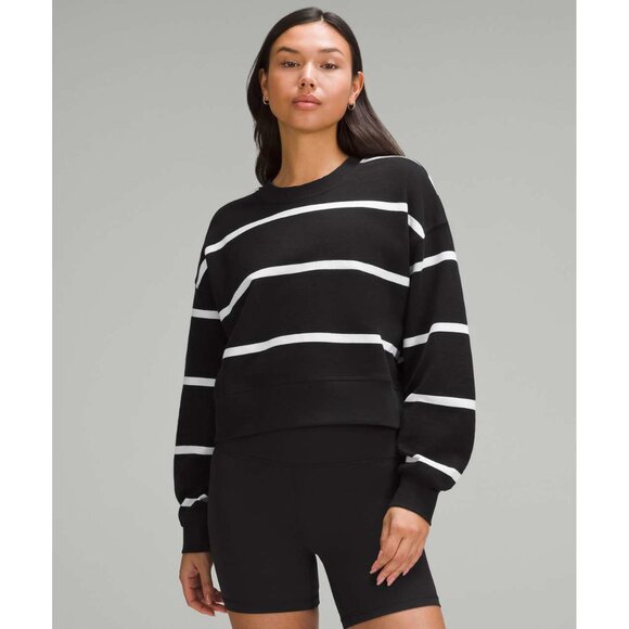 Lulelemon black white stripe Perfectly Oversized Cropped Crew sweatshirt NWOT - Picture 1 of 7